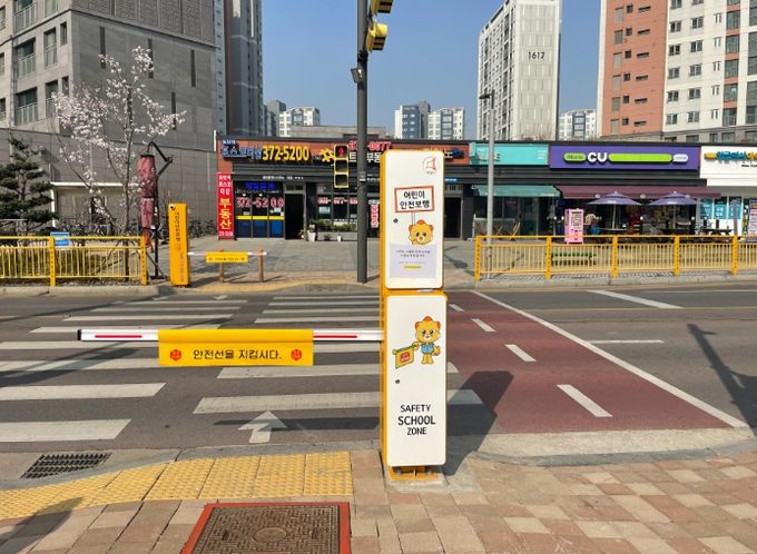 화성시에서 초등학교 앞에 설치한 , 스마트 보행안전 시스템