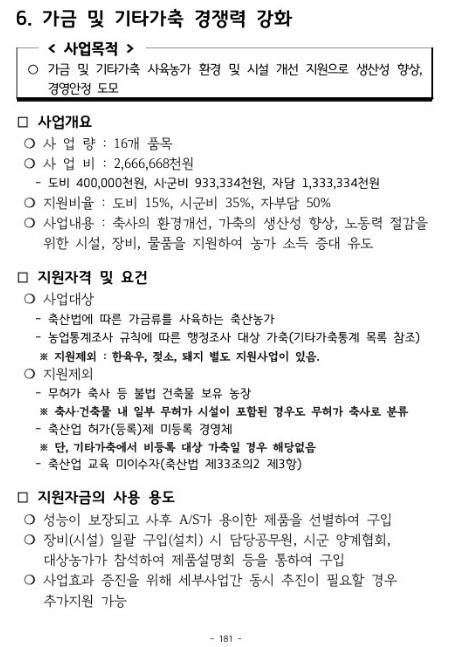 가금 및 기타가축 경쟁력 강화