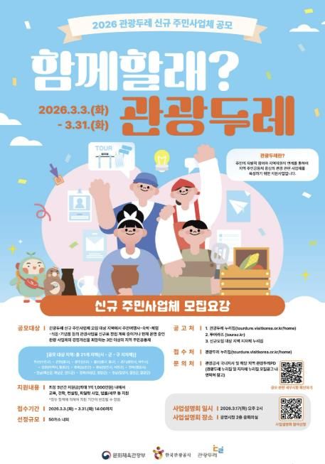 2026 관광두레 신규 주민사업체 공모 안내문